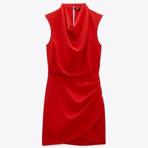 Zara Red Draped Mini Dress